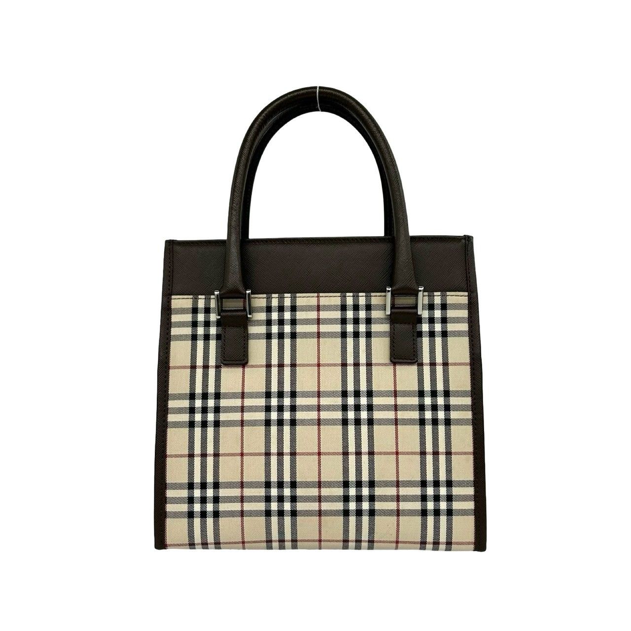 極 美品 BURBERRY バーバリー ロゴ 刻印 ノバチェック 柄 キャンバス