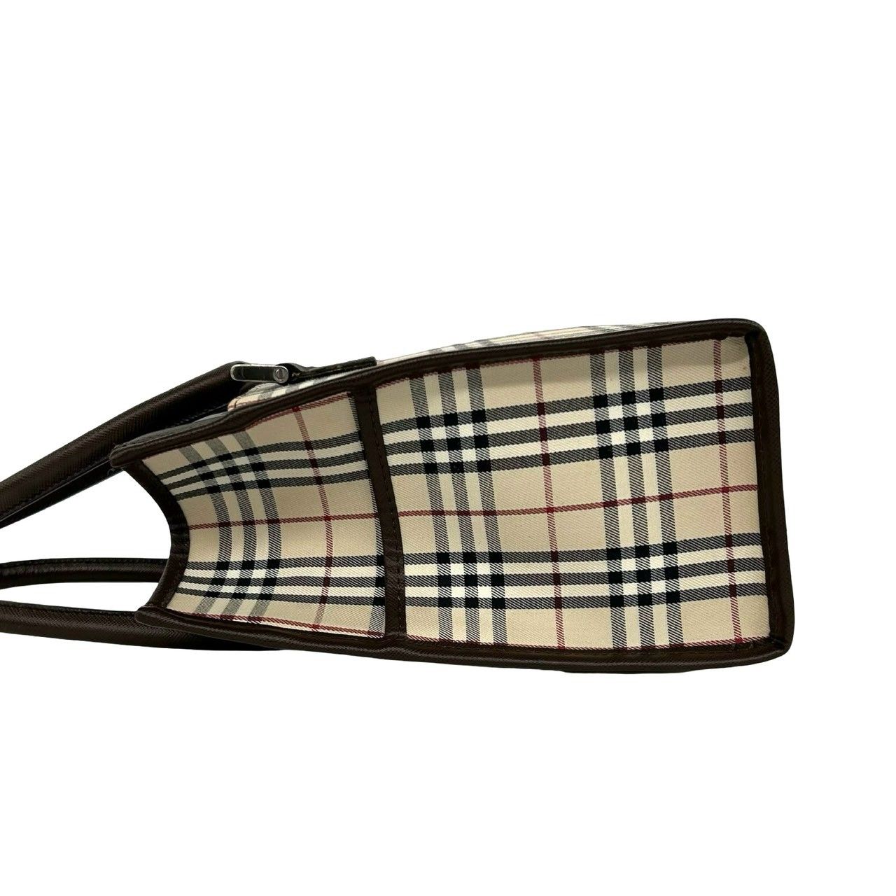 極 美品 BURBERRY バーバリー ロゴ 刻印 ノバチェック 柄 キャンバス