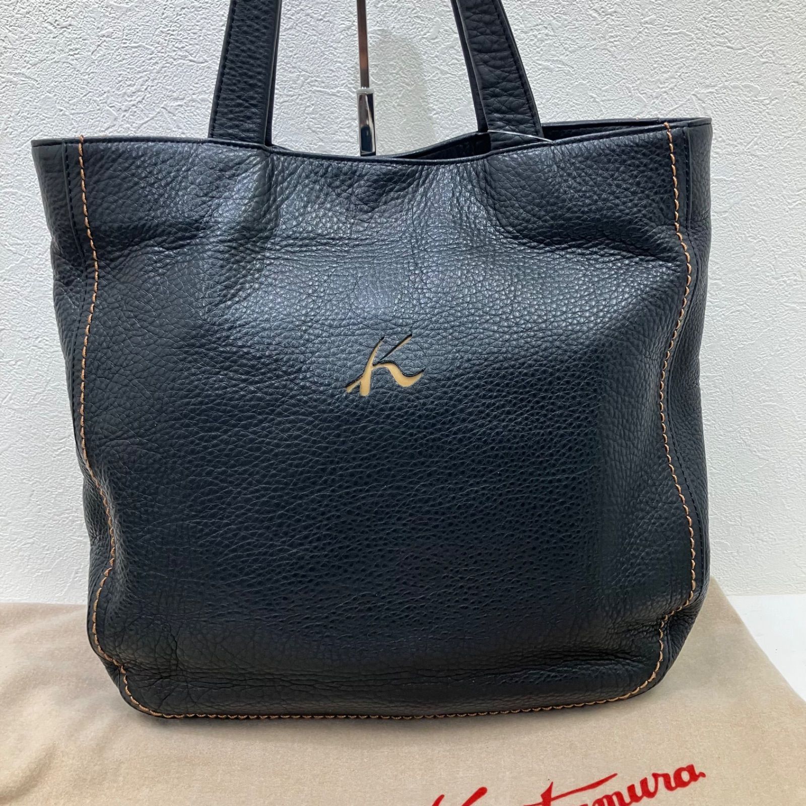 9244 Kitamura キタムラ トートバッグ Kロゴ ブラック系 黒 レザー