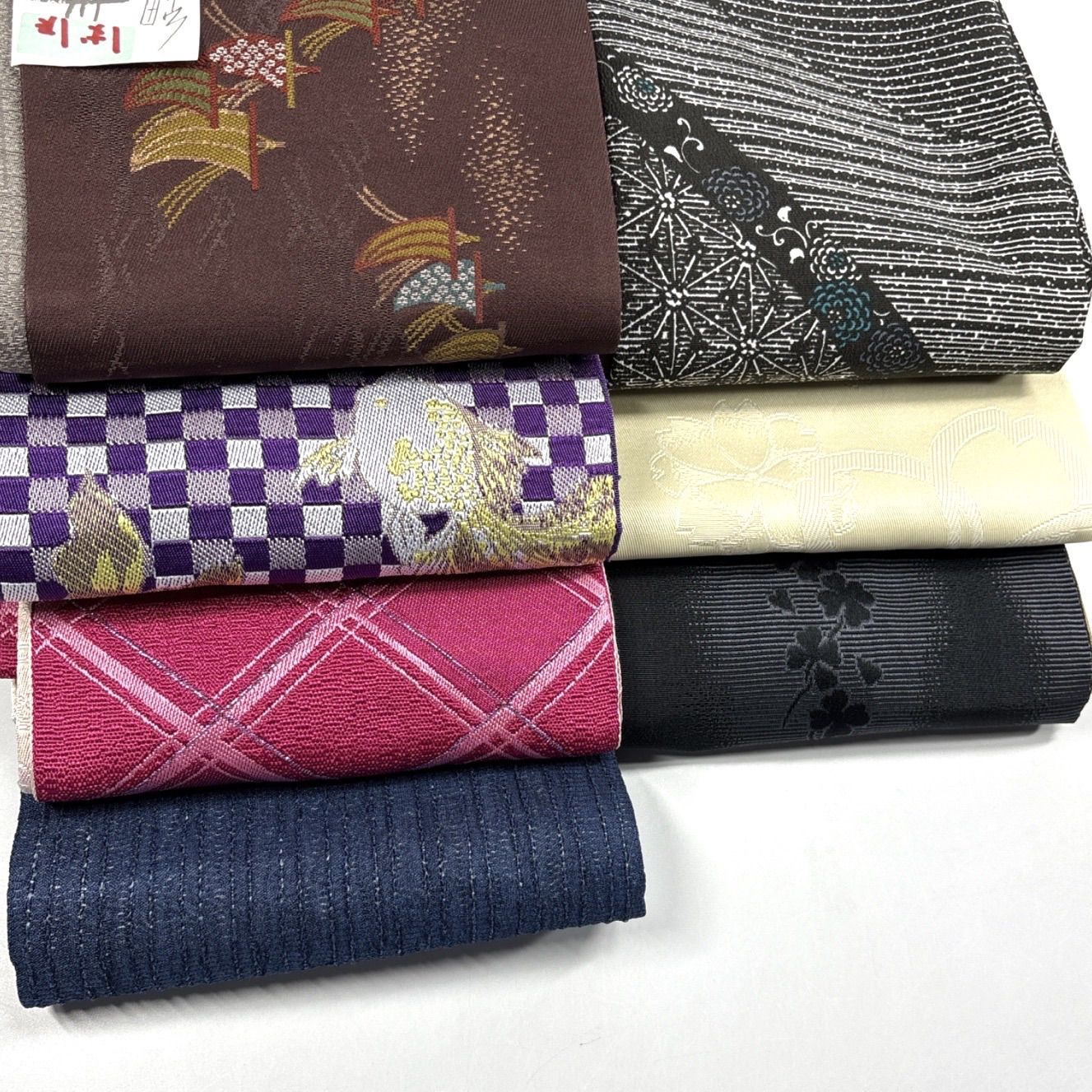 半帯まとめ売り 半巾帯 7枚セット 化繊 帯まとめ売り【9442】同梱購入歓迎 リメイク用