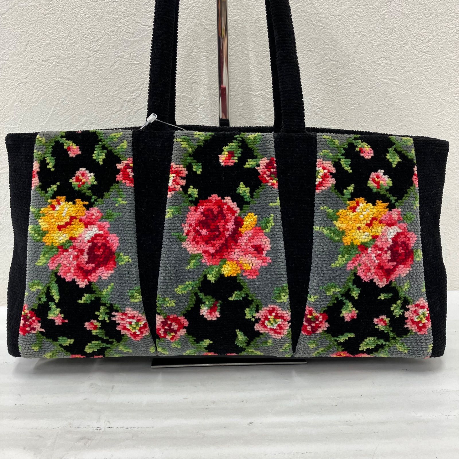 9201 FEILER フェイラー トートバッグ 花柄 ブラック×グレー系 ピンク
