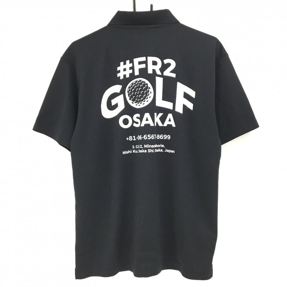 美品FR2 GOLF ロゴ英字刺繍 背中面プリントポロシャツ(L)吸水速乾 黒色 超美品】エフアールツー 半袖ポロシャツ 黒 OSAKA カートプリント