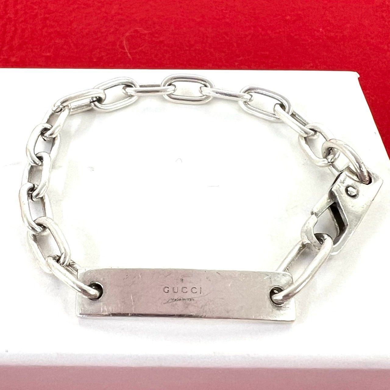 極 美品 GUCCI グッチ ヴィンテージ ロゴ プレート シルバー925