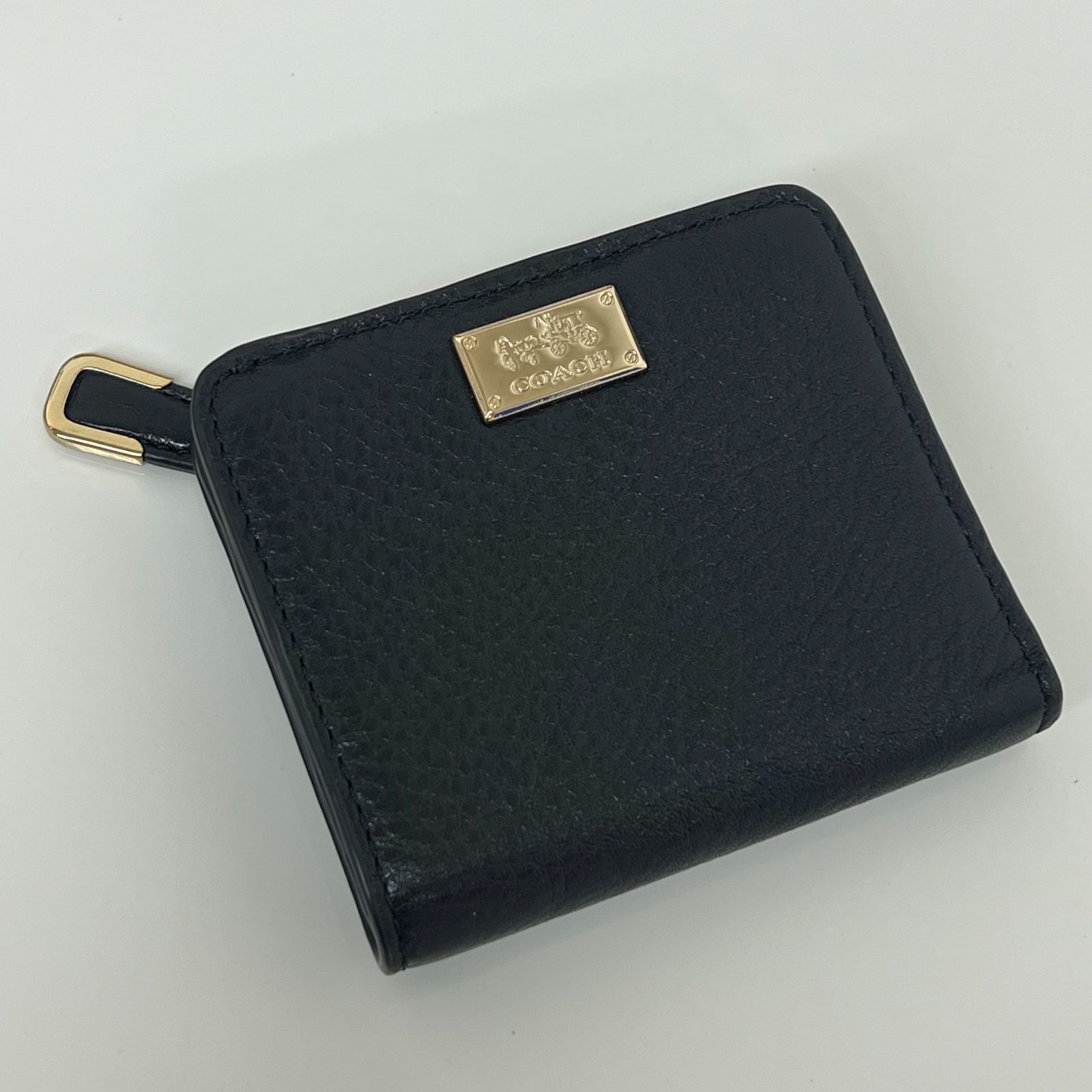 箱付き美品】COACH コーチ 二つ折り財布 レザー ブラック ゴールド金具