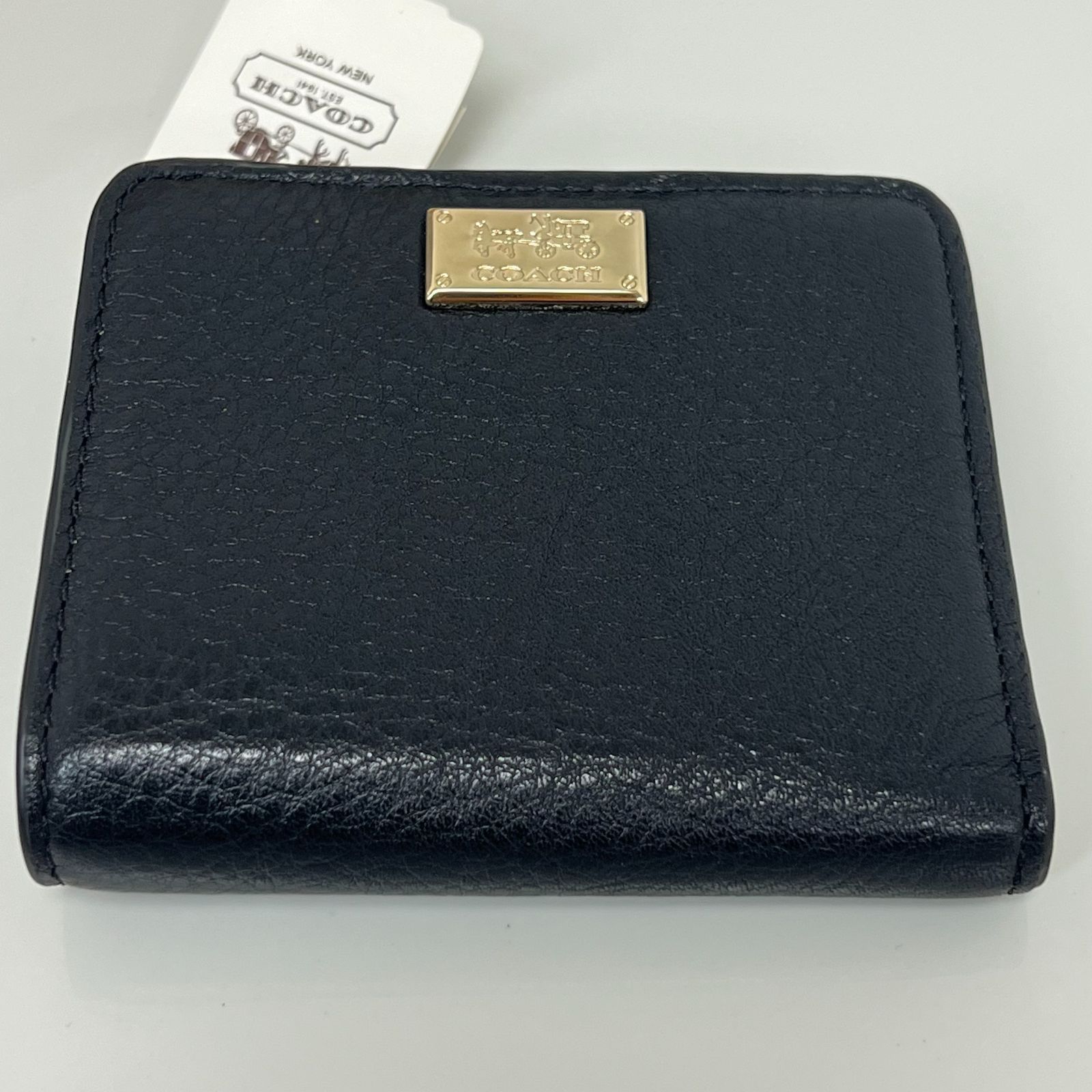 箱付き美品】COACH コーチ 二つ折り財布 レザー ブラック ゴールド金具
