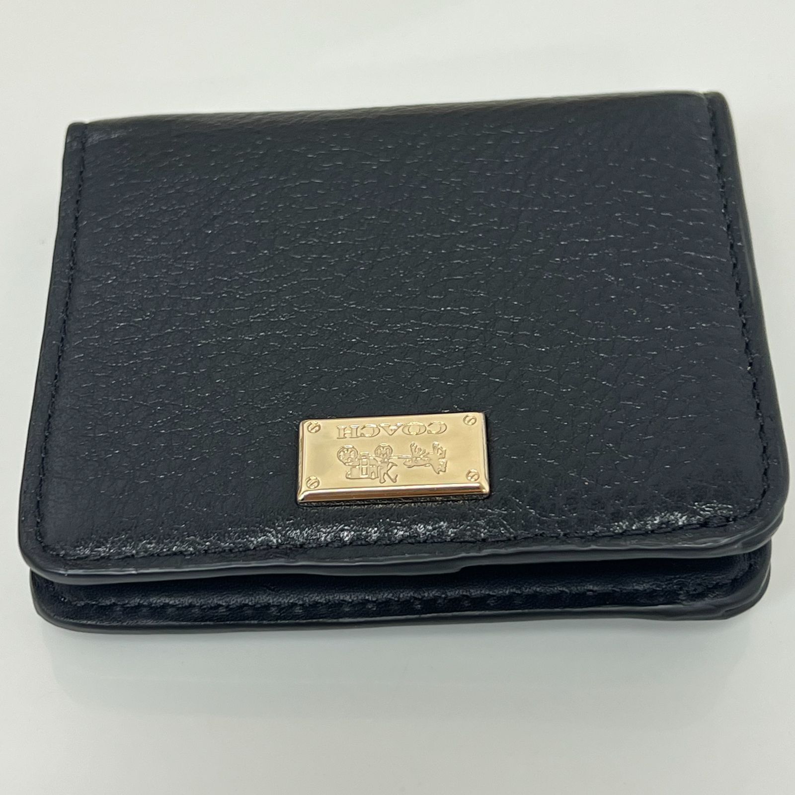 箱付き美品】COACH コーチ 二つ折り財布 レザー ブラック ゴールド金具