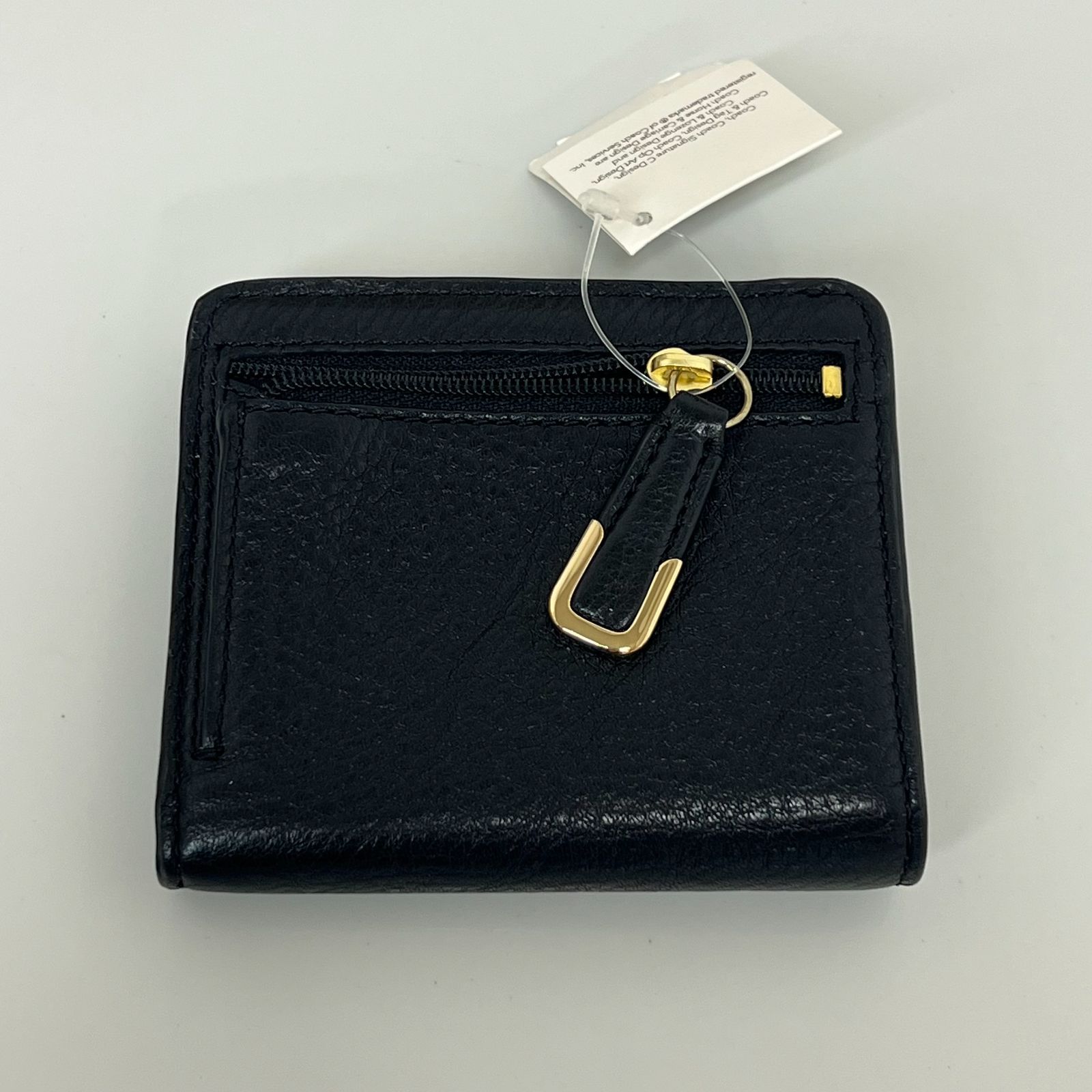 箱付き美品】COACH コーチ 二つ折り財布 レザー ブラック ゴールド金具