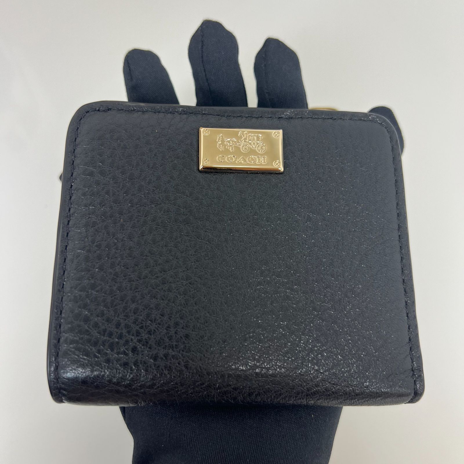 箱付き美品】COACH コーチ 二つ折り財布 レザー ブラック ゴールド金具
