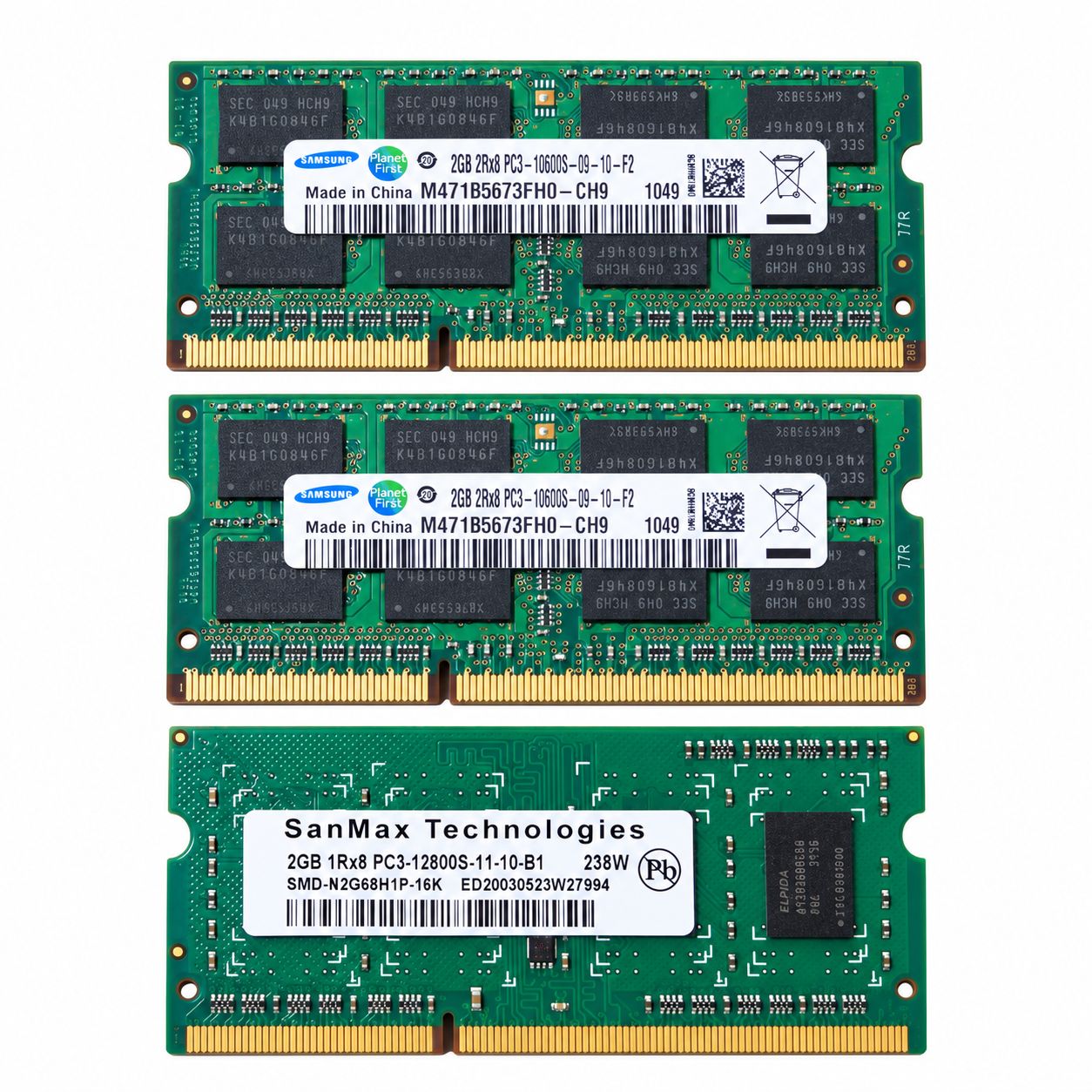 ノートPC用 DDR3 メモリ 2GB×9枚 計18GB SO-DIMM PC3-10600S等
