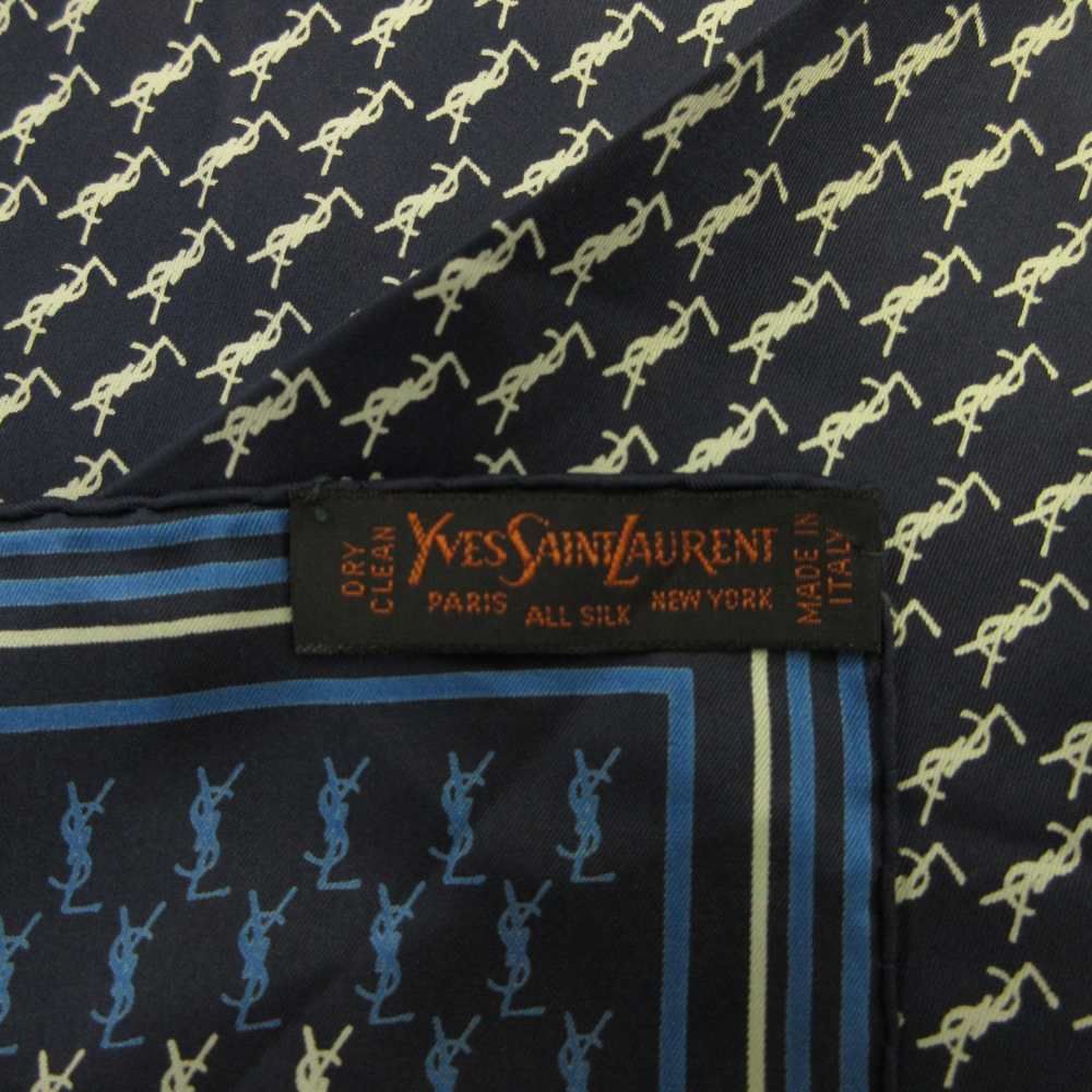 美品【Yves Saint Laurent】ロゴプリント/シルクスカーフ/ イヴサンローラン YVES SAINT LAURENT スカーフ ハンカチ 絹 シルク