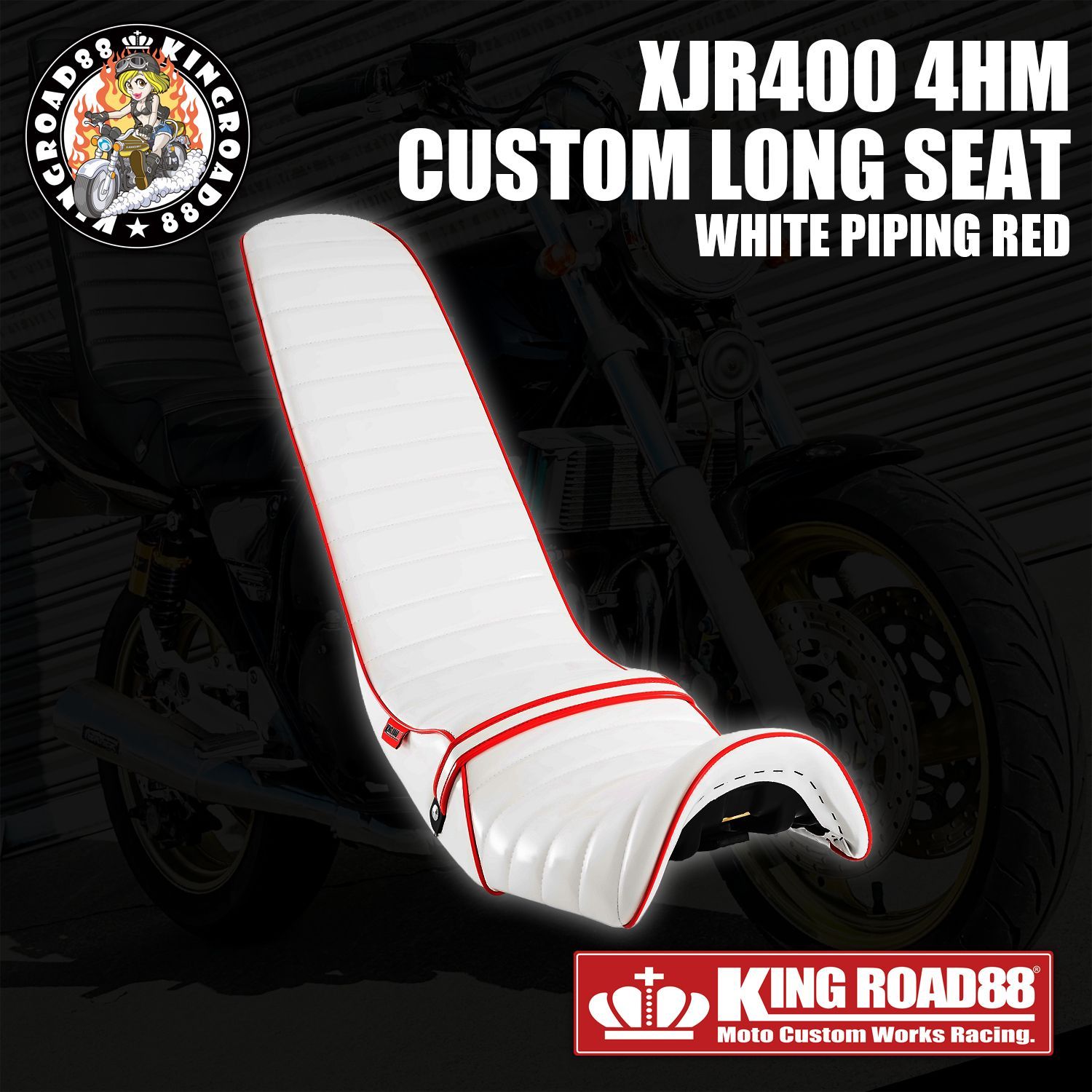 XJR400 前期 4HM KingRoad88 3段シート エナメル ホワイト パイピング