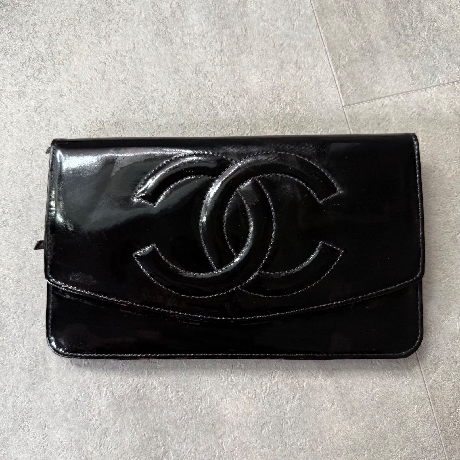 シャネル　デカココ　ポーチ　黒　パテントレザー　長財布　ショルダー　正規品 CHANEL シャネル タイムレスCC 長財布 パテントレザー ロング