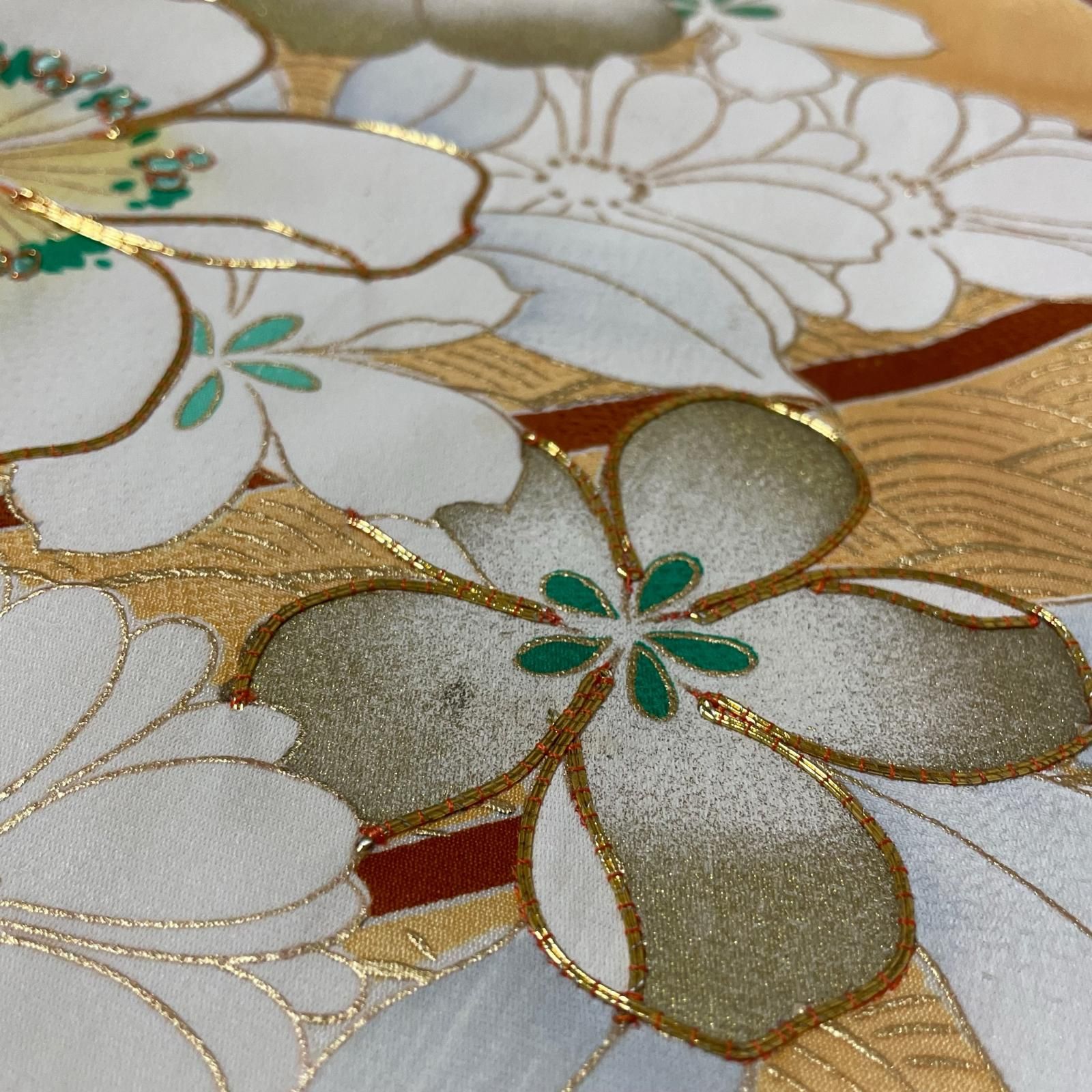 振袖 二尺袖 荒波に花模様 金駒刺繍 着物 正絹 X-3880 - メルカリ