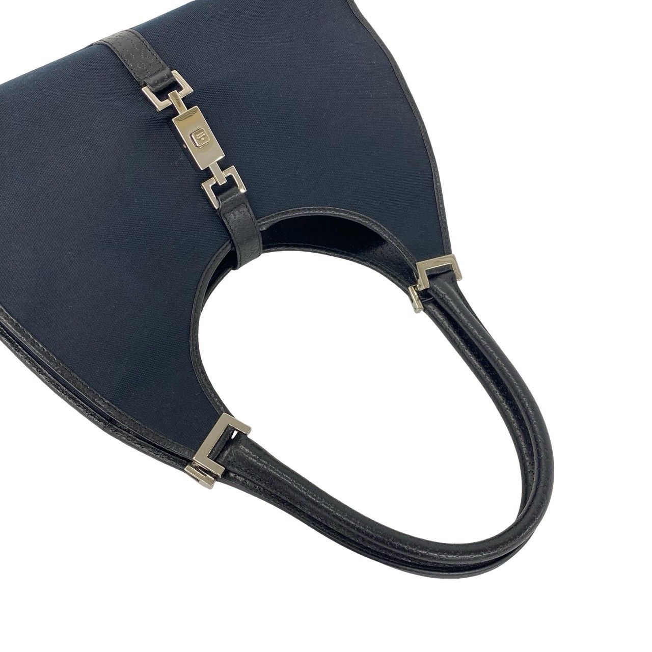 極 美品 GUCCI グッチ ジャッキー ロゴ 金具 キャンバス レザー 本革