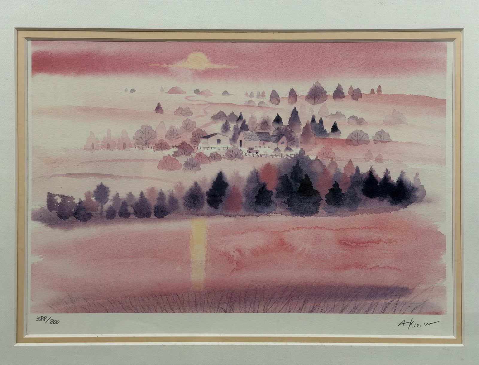 渡辺あきお　一緒だと楽しいよ　版画　ダイヤモンドスクリーニング 真作保証】版画 渡辺あきお「プリンスエドワード島の夕日/カナダ