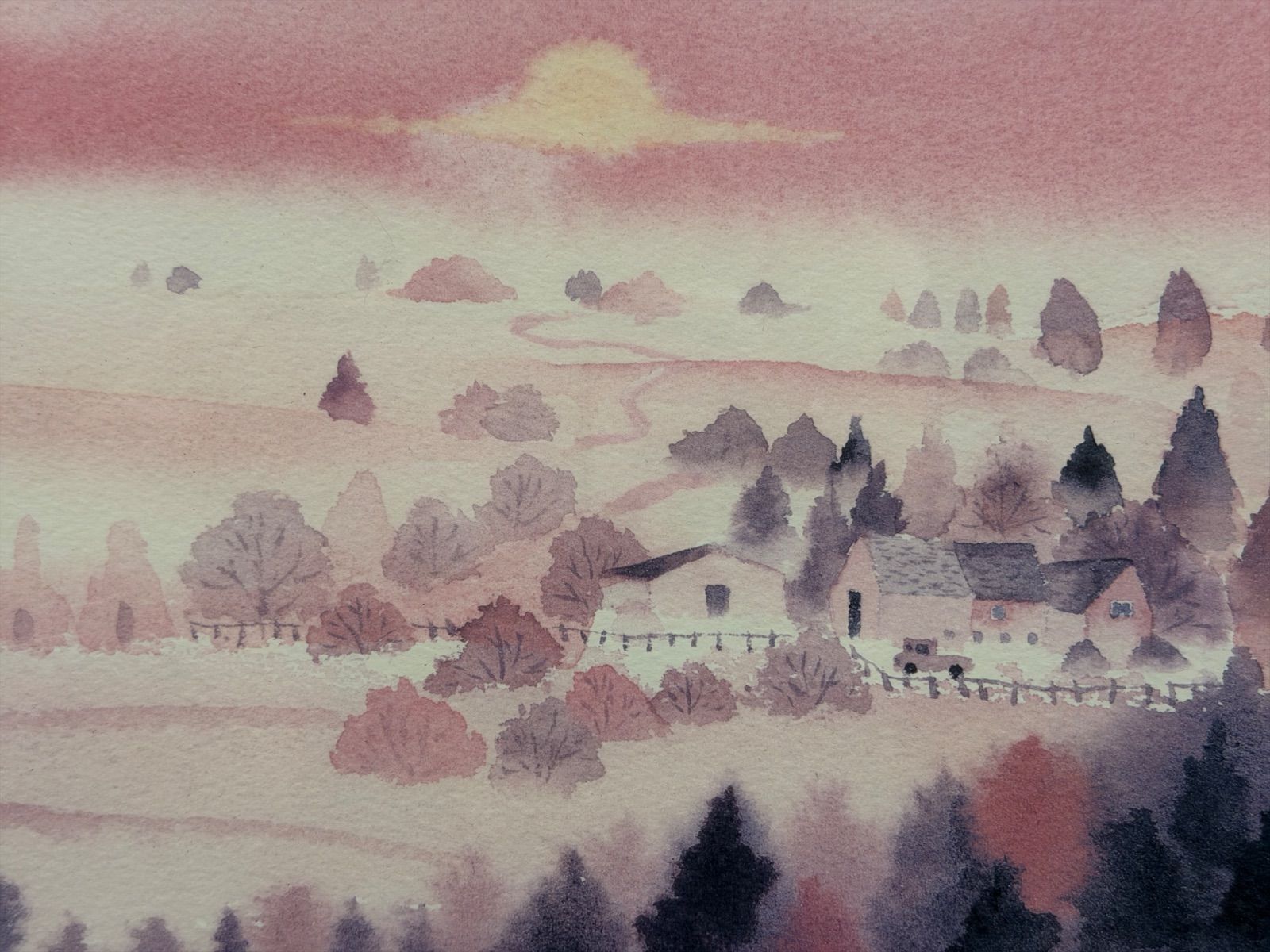 真作保証】版画 渡辺あきお「プリンスエドワード島の夕日/カナダ