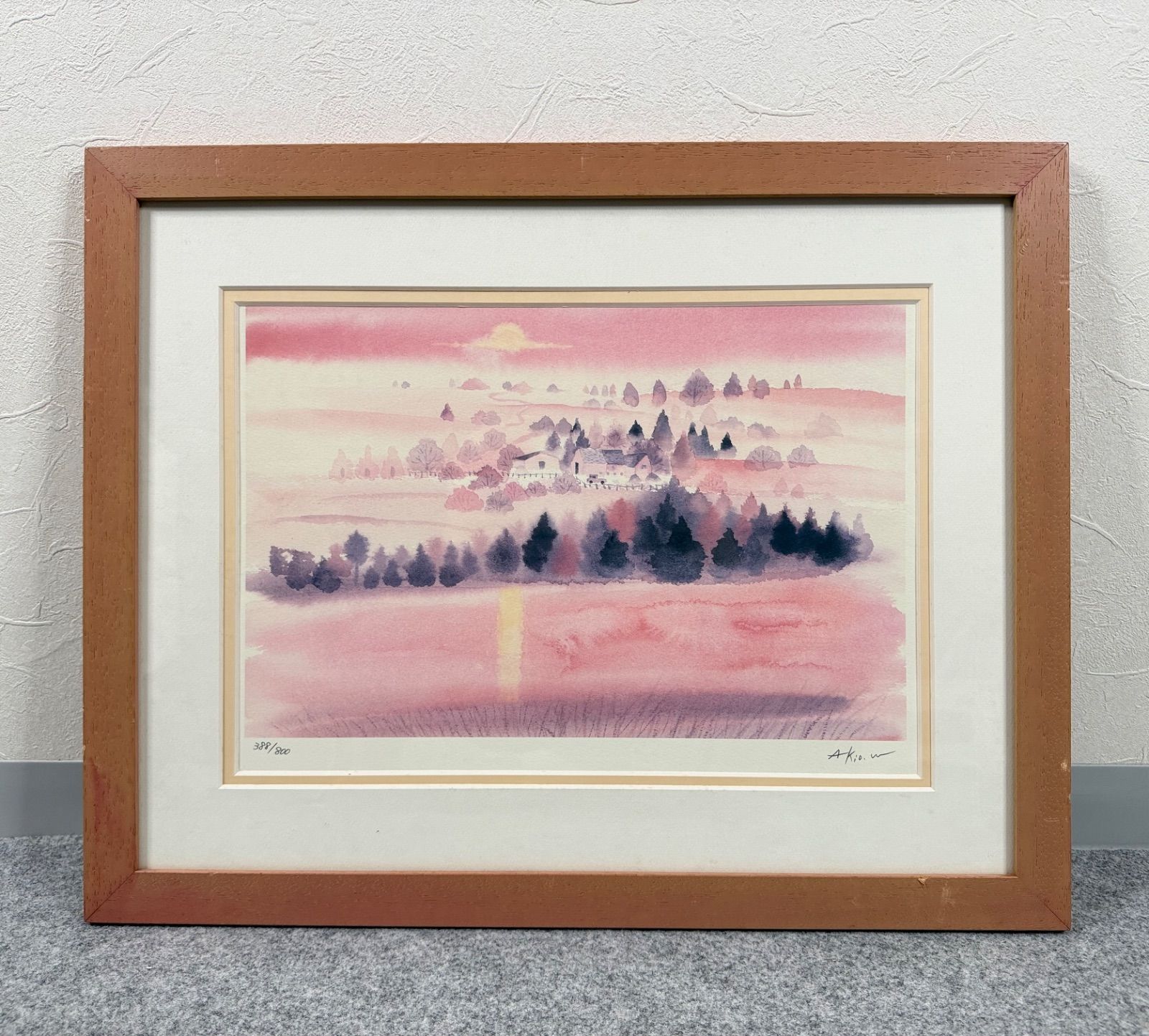 真作保証】版画 渡辺あきお「プリンスエドワード島の夕日/カナダ