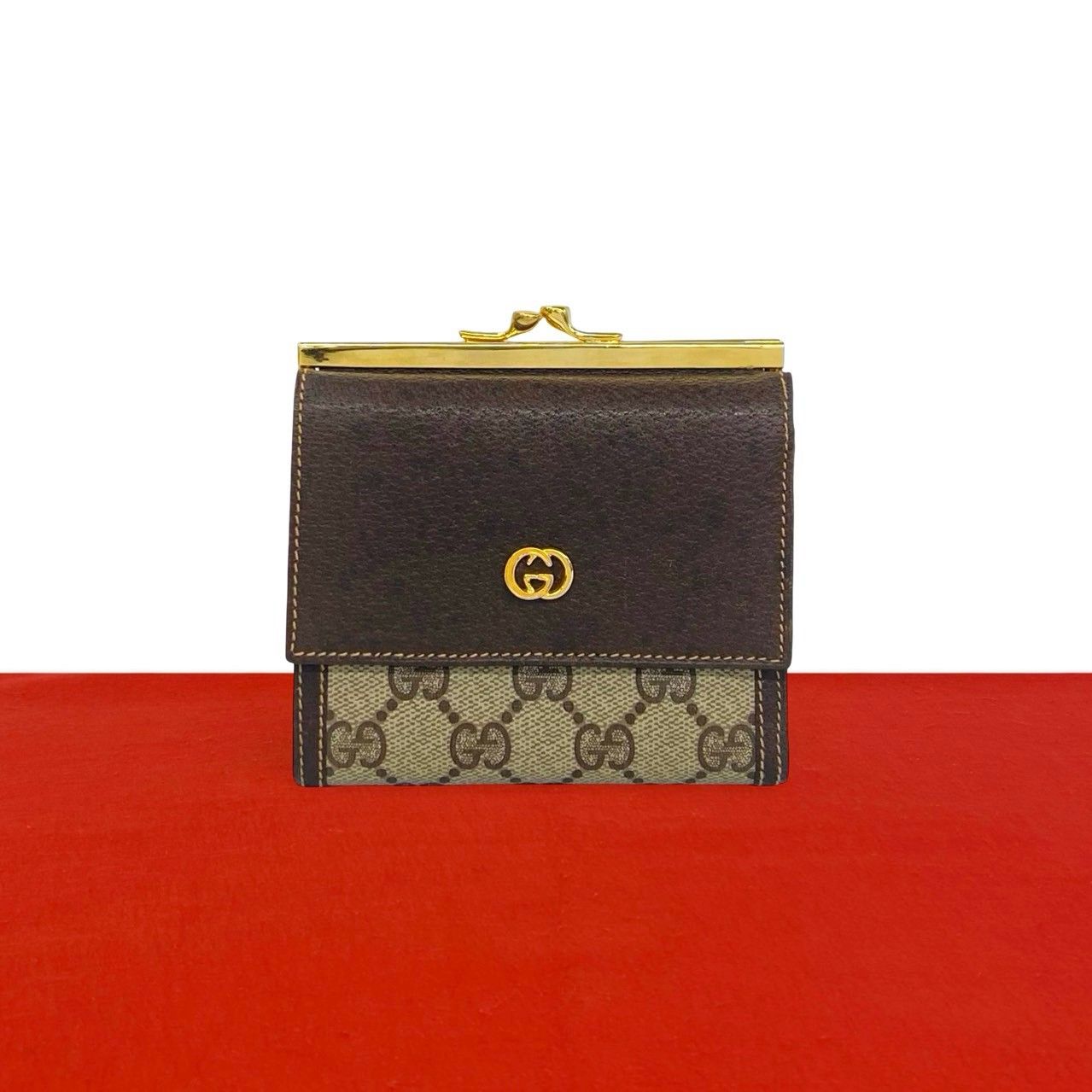 未使用保管品 GUCCI グッチ オールドグッチ GG ロゴ 柄 金具 レザー 本