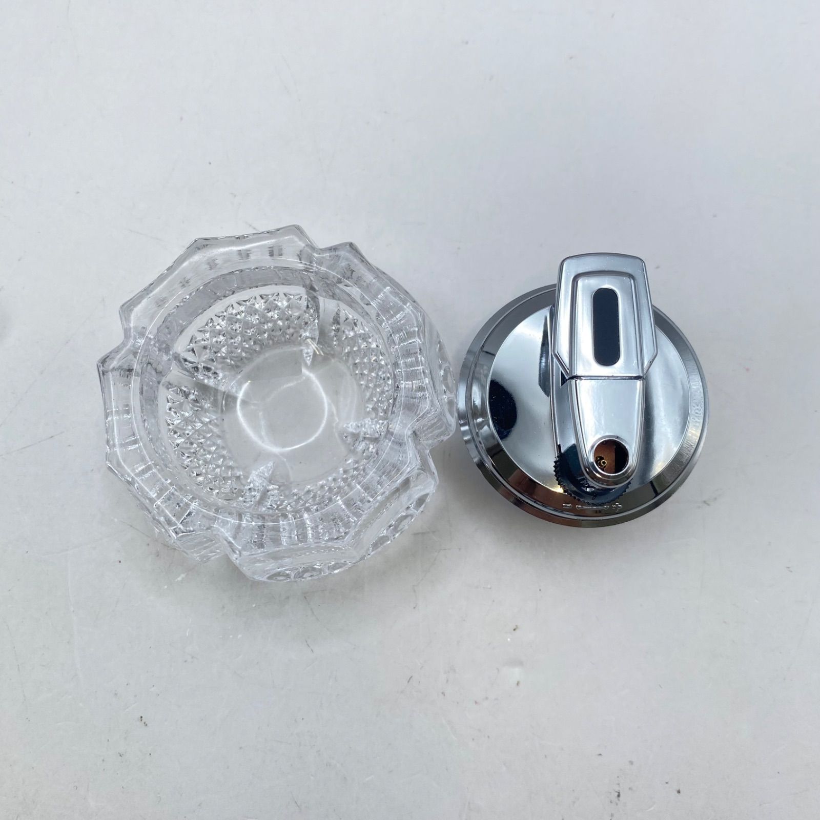 E 未使用品 HOYA クリスタル シガレットセット 灰皿 卓上ライター 天然