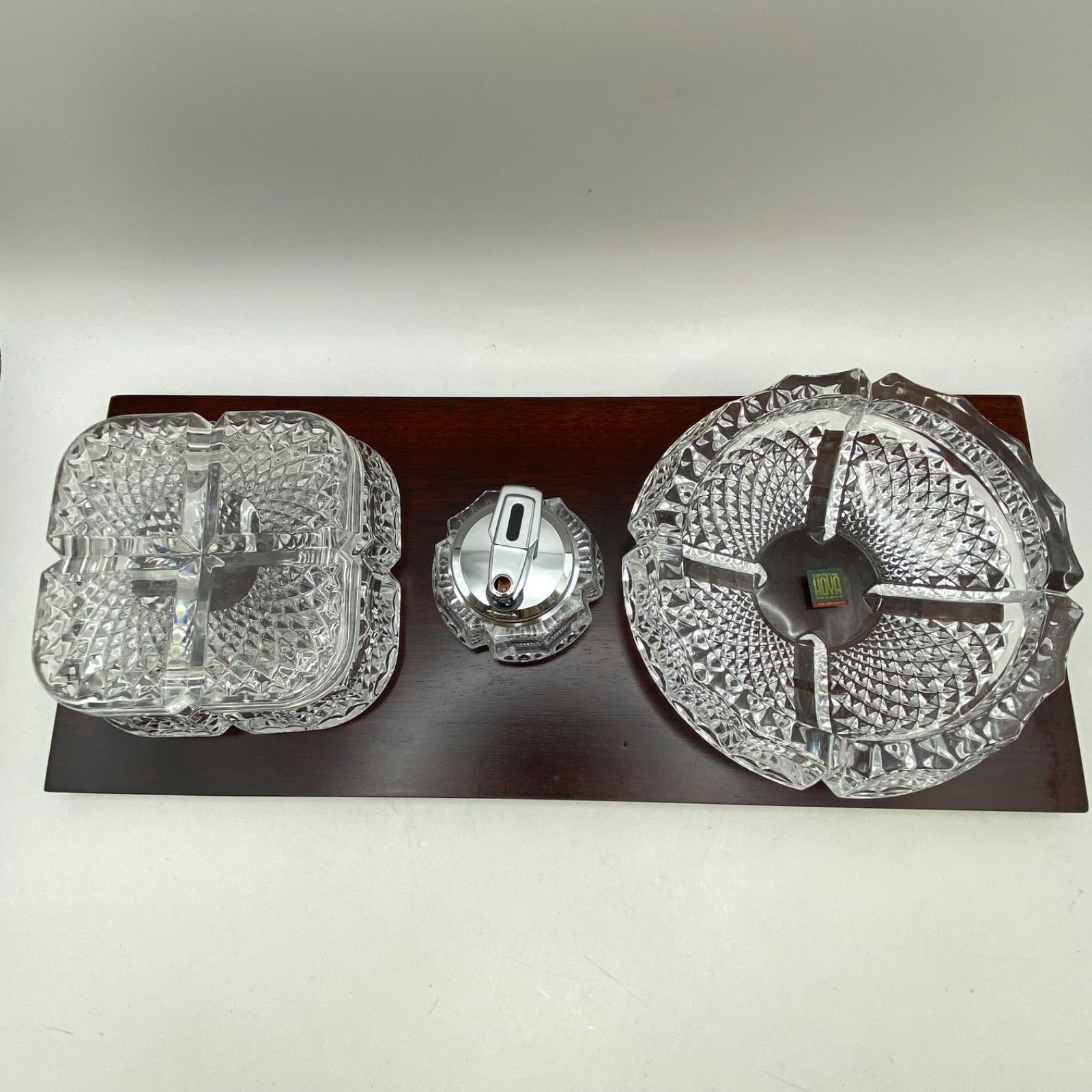 E 未使用品 HOYA クリスタル シガレットセット 灰皿 卓上ライター 天然