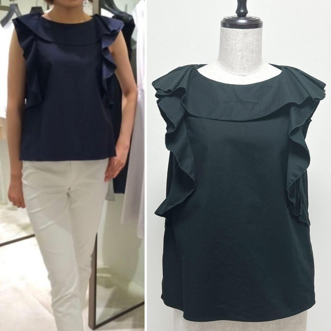 エムプルミエ　ブラック　フリルカラーブラウス　38 定価3.5万 M-PREMIER couture 定価2万 ノースリーブフリルブラウス 38 - メルカリ