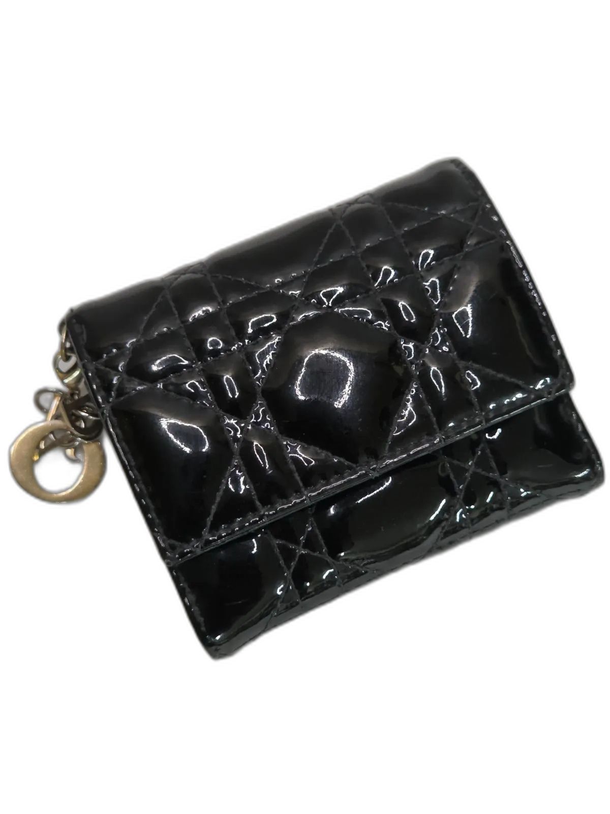 Christian Dior レディディオール カナージュ エナメル 三つ折財布 正規保証】Christian Dior ディオール レディディオール カナージュ 三