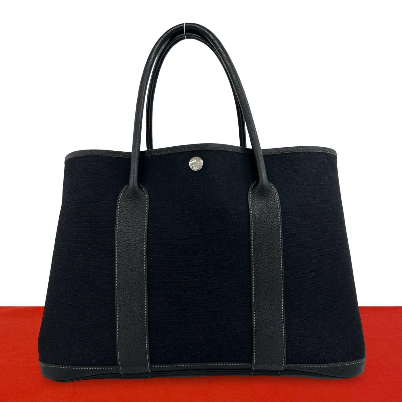 極 美品 □I 刻印 HERMES エルメス ガーデンパーティ トワルオフィシエ ネゴンダ レザー トートバッグ ハンドバッグ ブラック 19718