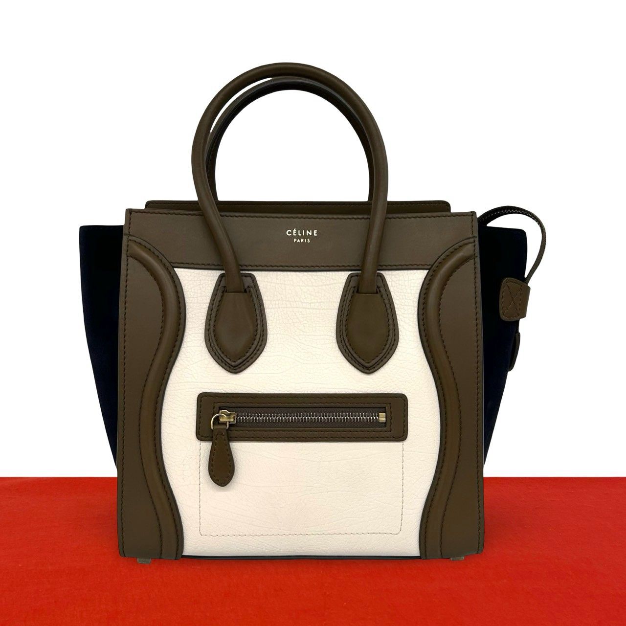 極 美品 CELINE セリーヌ ラゲージ マイクロ ロゴ スエード レザー 本