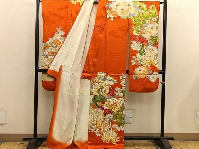 平和屋着物□豪華振袖 駒刺繍 孔雀牡丹花文 金彩 正絹 逸品 BAAY0713mz