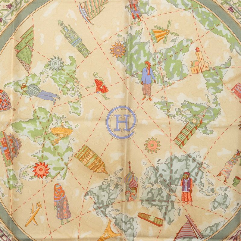 エルメス カレ90 世界地図 www.hermes.com スカーフ グリーン系