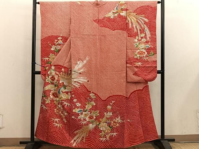 平和屋着物□豪華振袖 総刺繍 絞り 鳳凰花文 金銀糸 正絹 逸品
