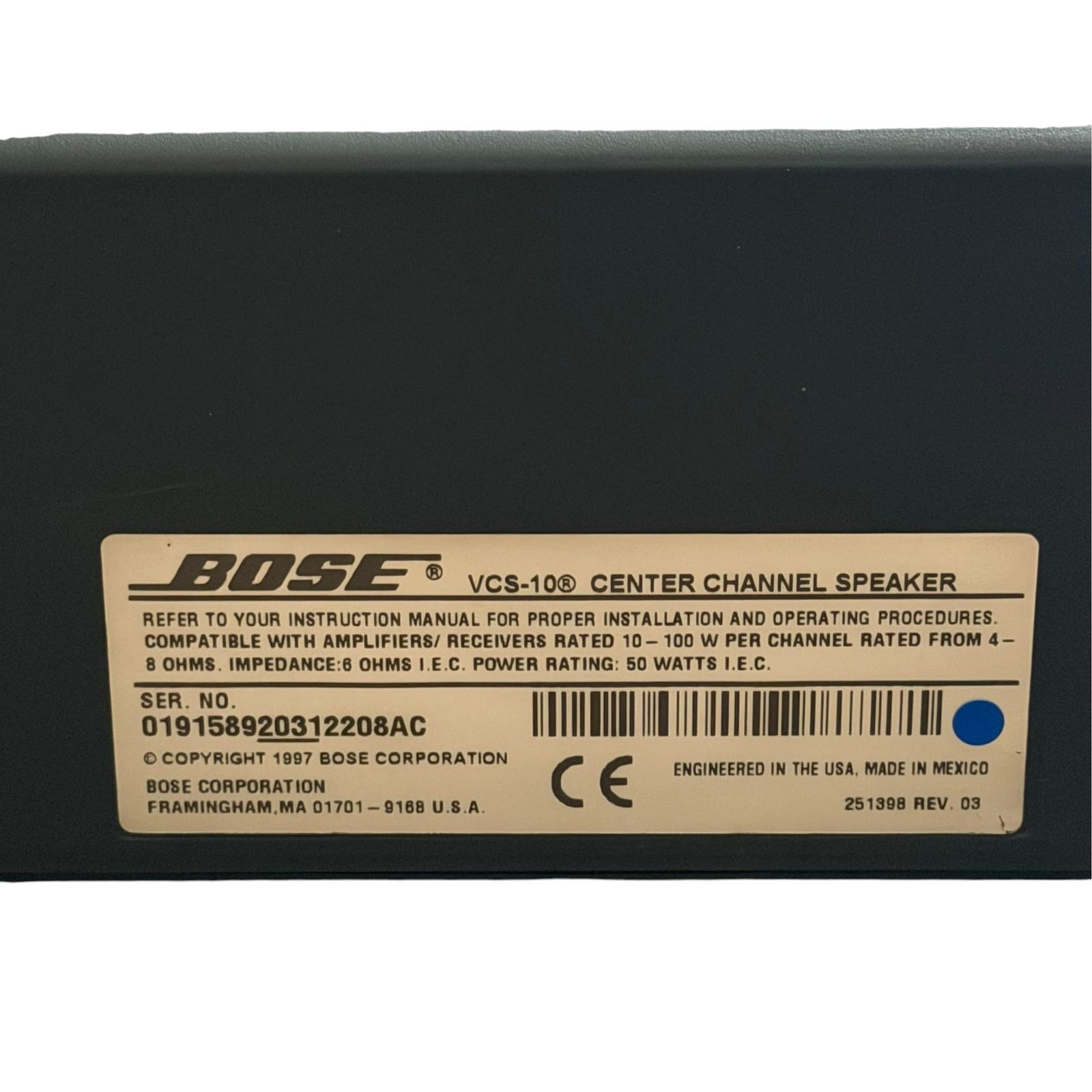 30日返金保証】Bose センタースピーカーVCS-10 ブラック スピーカー