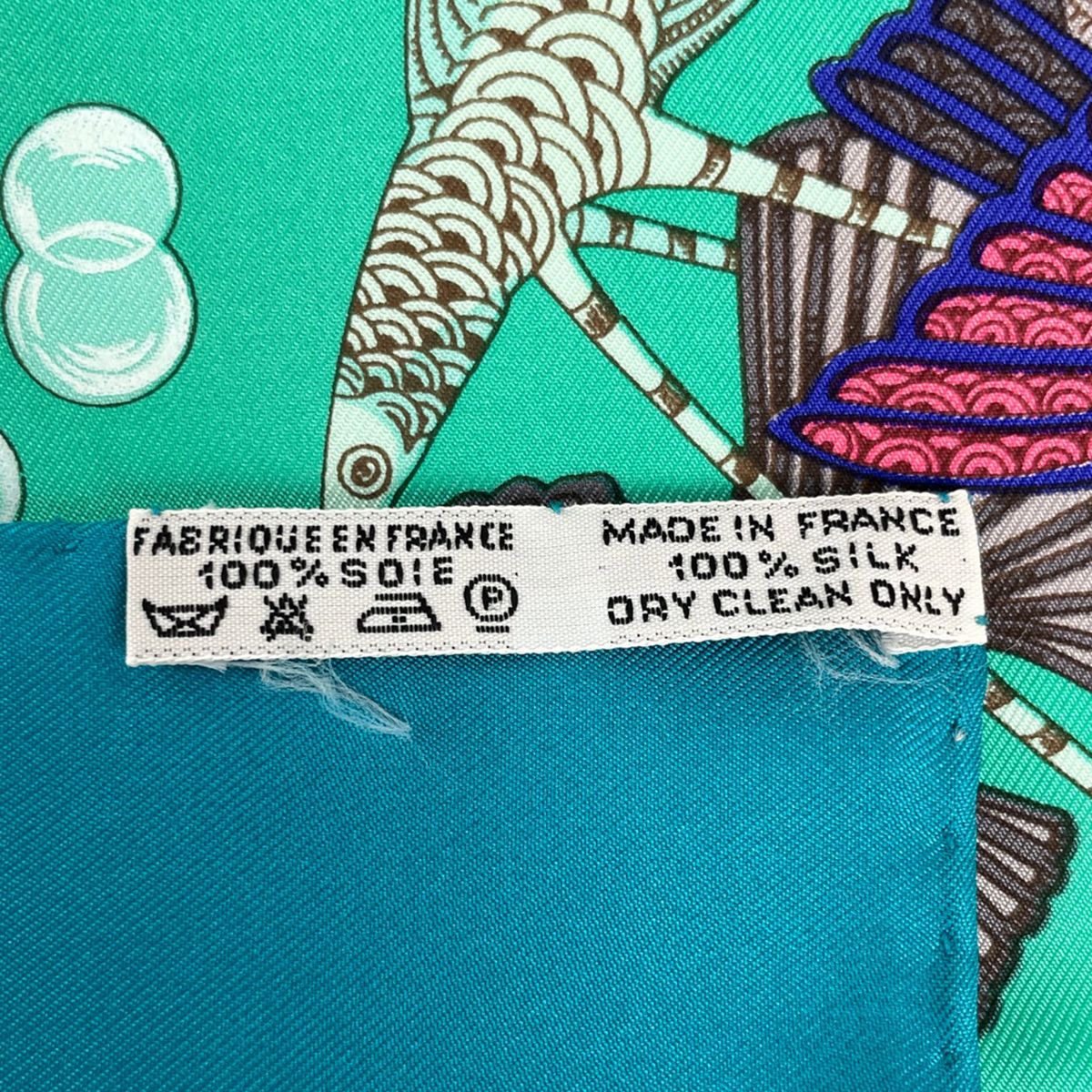 エルメス HERMES カレ90 Grands Fonds スカーフ 深海 魚 シルク ブルー