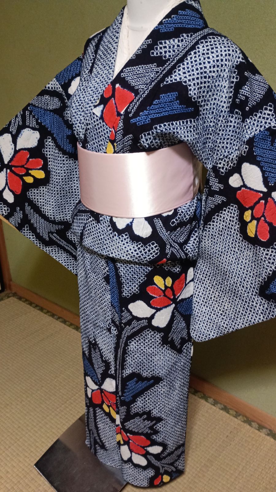 有松鳴海絞り浴衣 枝牡丹文 手縫い 5月〜10月OK オフシーズン特価
