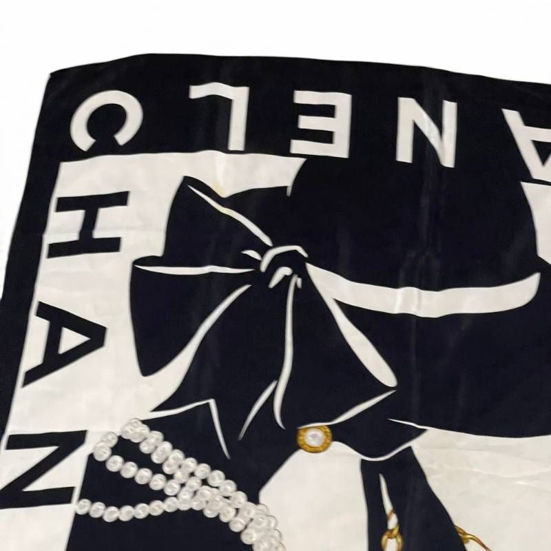 VINTAGE CHANEL 大判 シルクスカーフ マドモアゼル ココ グリポア 希少 CHANEL シャネル 大判 シルクスカーフ マドモアゼル ココ
