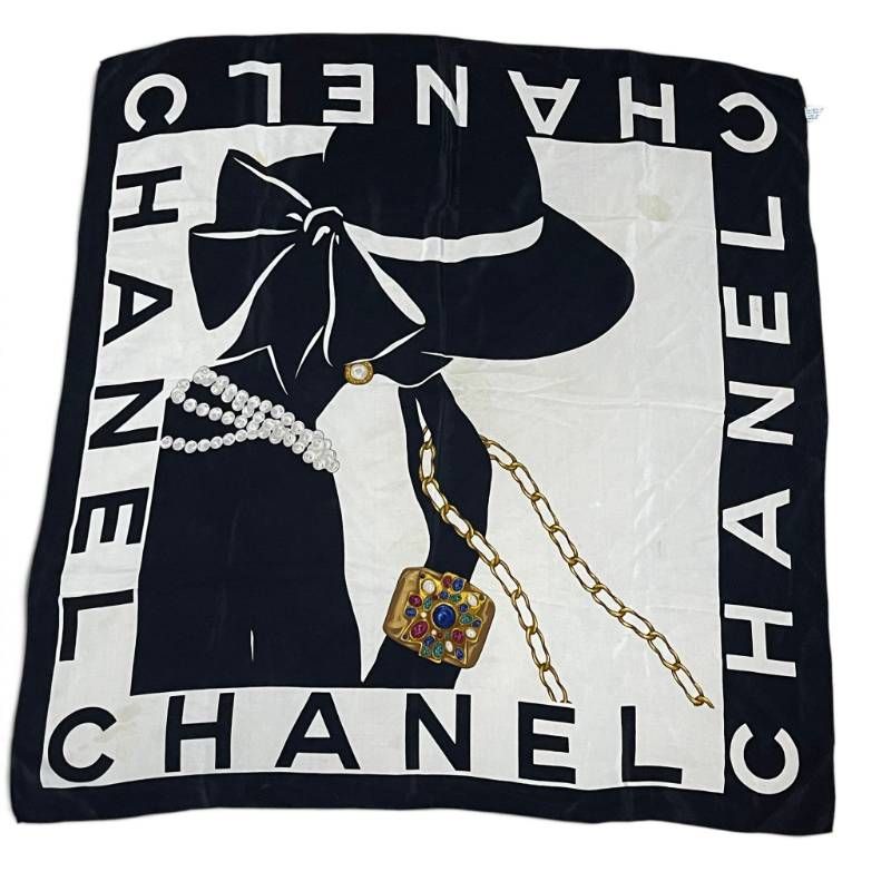 希少 CHANEL シャネル 大判 シルクスカーフ マドモアゼル ココ