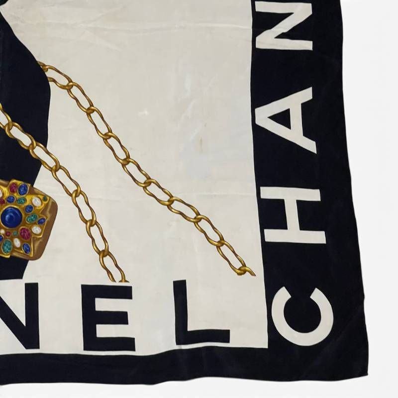 希少 CHANEL シャネル 大判 シルクスカーフ マドモアゼル ココ