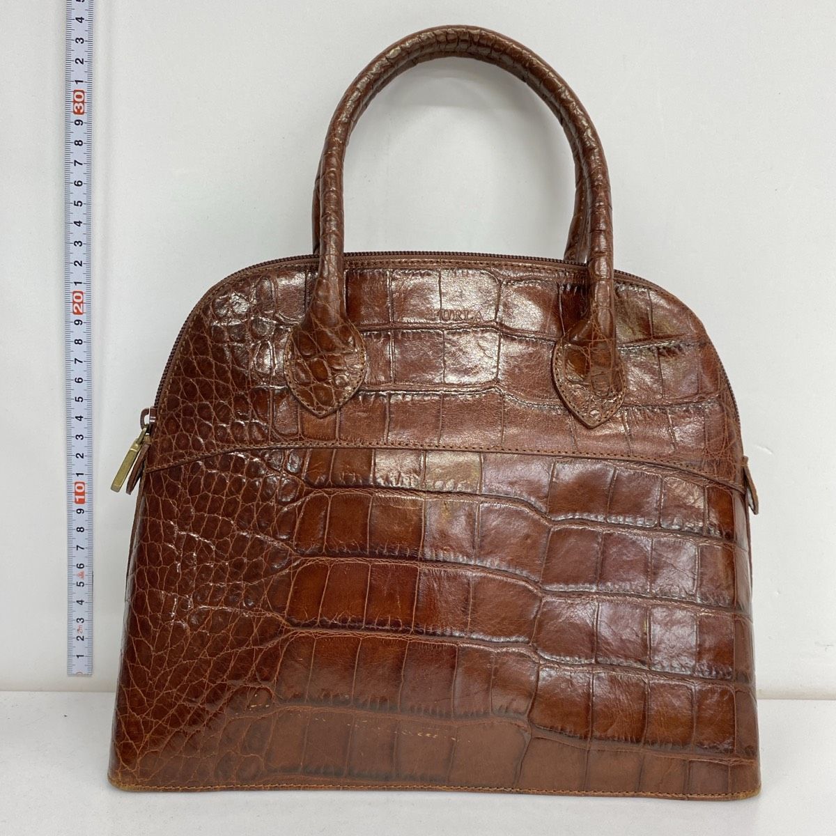 FURLA/フルラ クロコ型押し ハンドバッグ ブラウン 茶色 イタリア製
