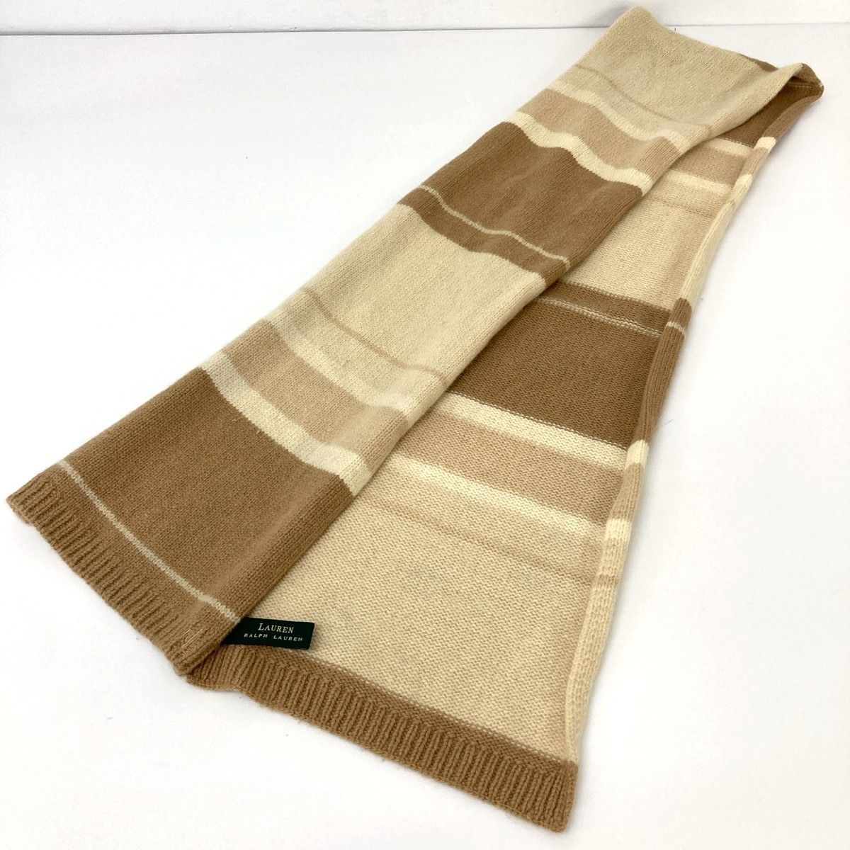 Ralph Lauren ラルフローレン マフラー ベージュ×ブラウン 美品 LAUREN RALPH LAUREN/ローレンラルフローレン/マフラー/ボーダー