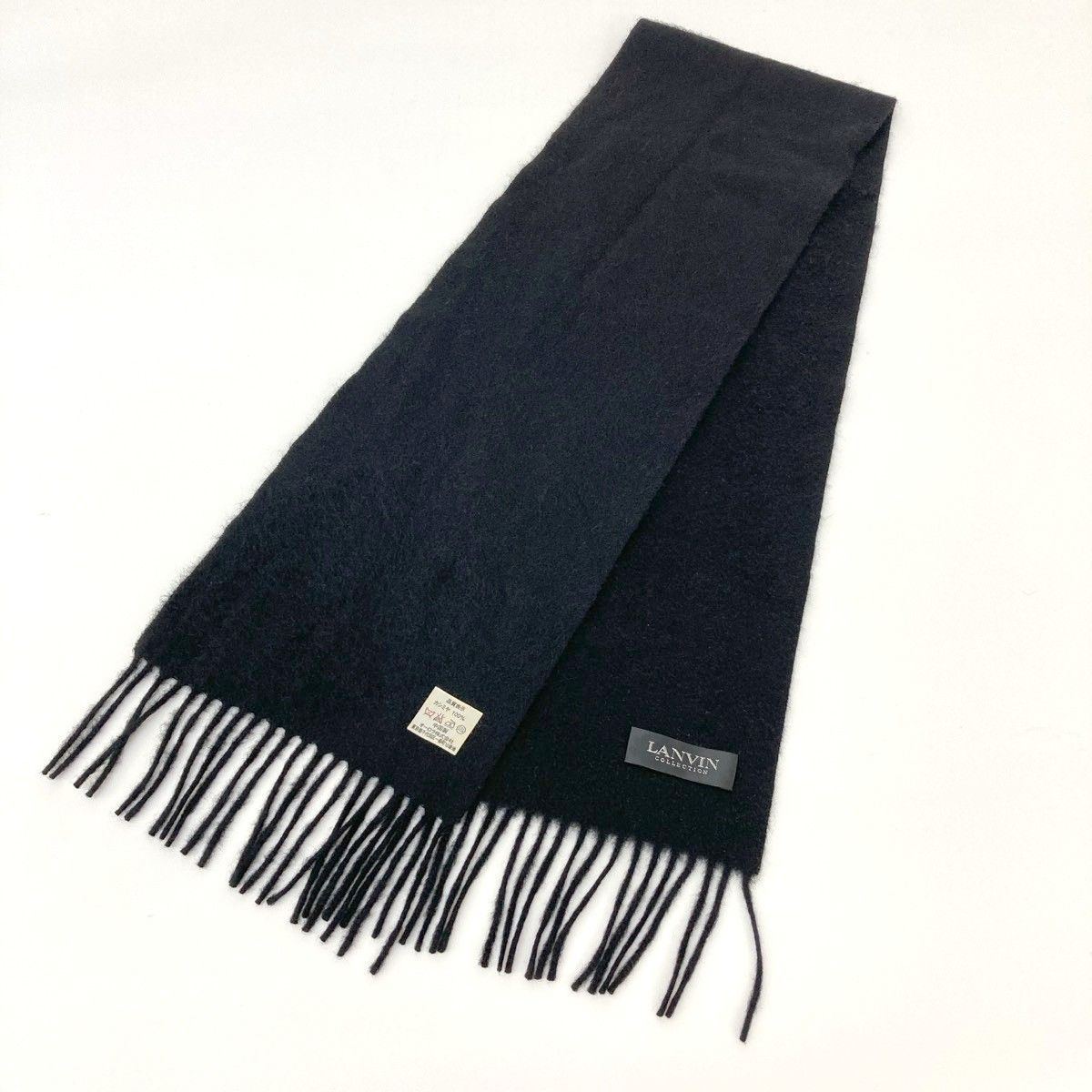 美品 LANVIN COLLECTION カシミヤ100% マフラー ブラック/黒 無地