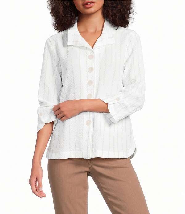 アリ マイルス レディース トップス シャツ プチ Ali Miles Petite Size Woven Dotted Stripe Wire Collar 34 Sleeve ButtonFron 18,485円