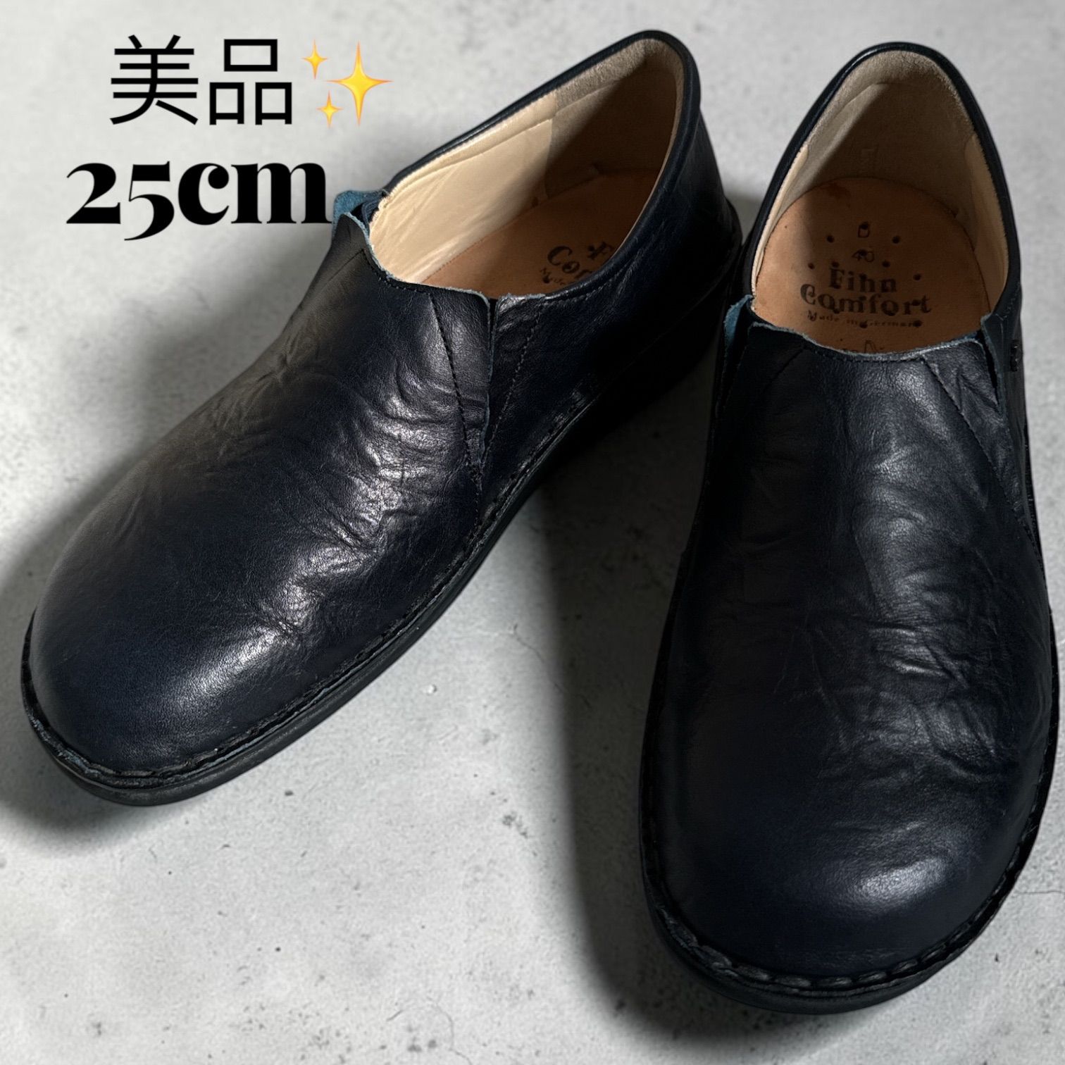 美品】フィンコンフォート ニューポート 25cm ネイビー レザー