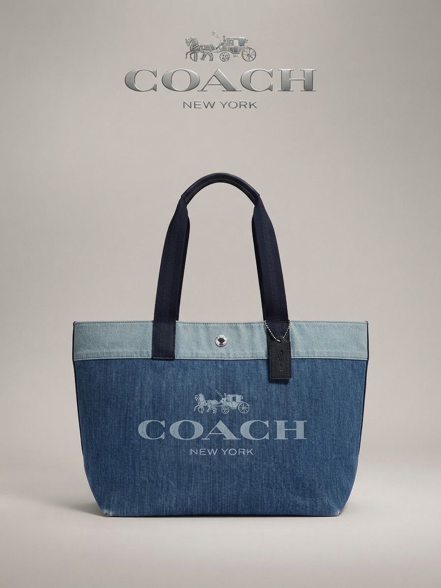 COACH コーチ デニム トートバッグ 馬車ロゴ 91131 チャーム付き
