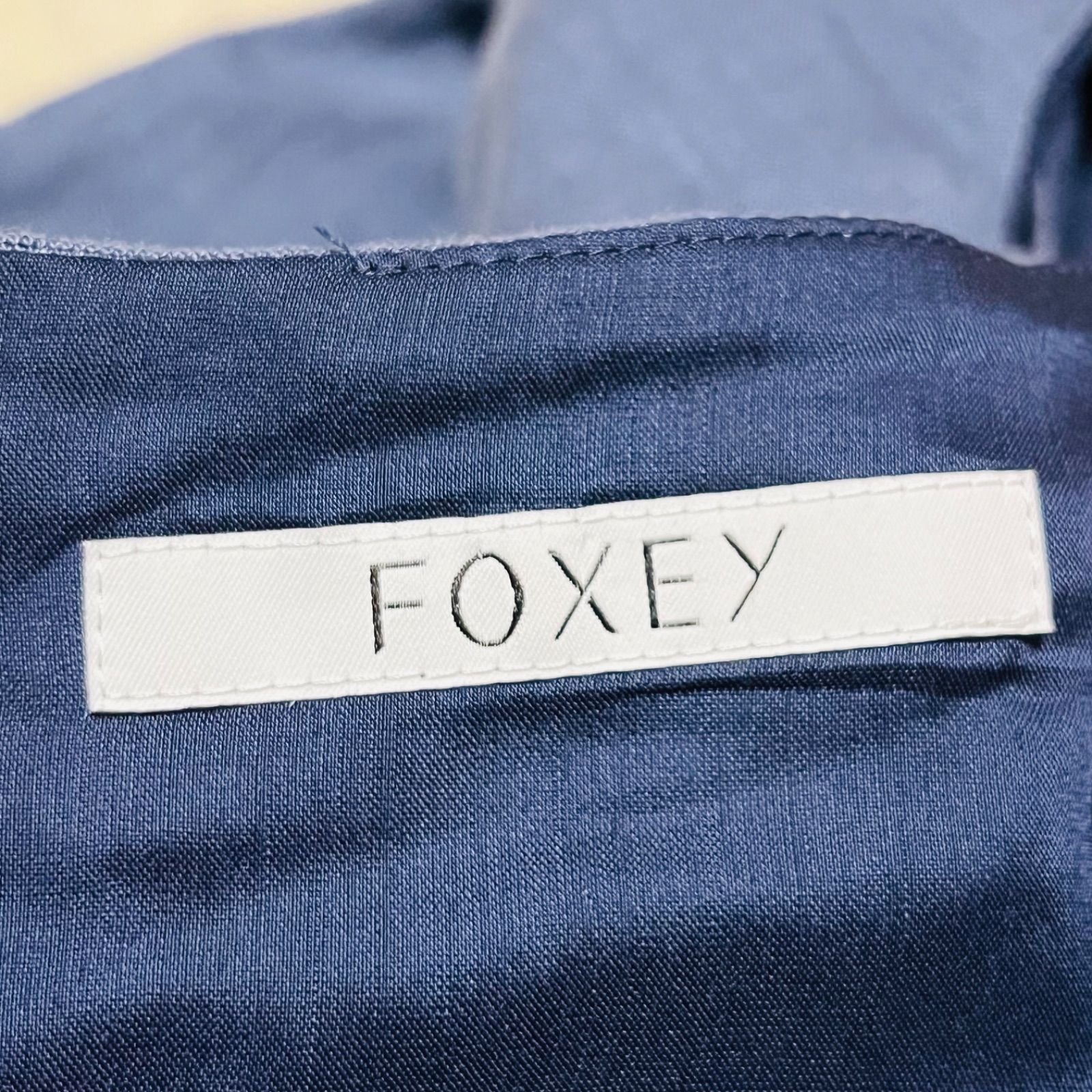 FOXEY フォクシー 刺繍リネン ノースリーブワンピース 麻 日本製 ひざ