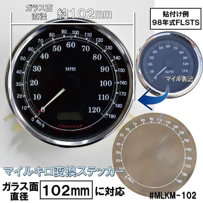 102mm ハーレー専用マイル→キロメートル変換 目盛り ステッカー