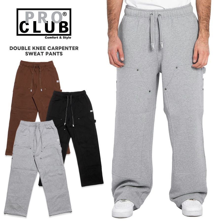 未使用00s極太 double ブラウンバギースウェットハーフパンツXXLサイズ PRO CLUB HEAVYWEIGHT DOUBLE KNEE CARPENTER SWEAT PANTS【GRAY/BLACK