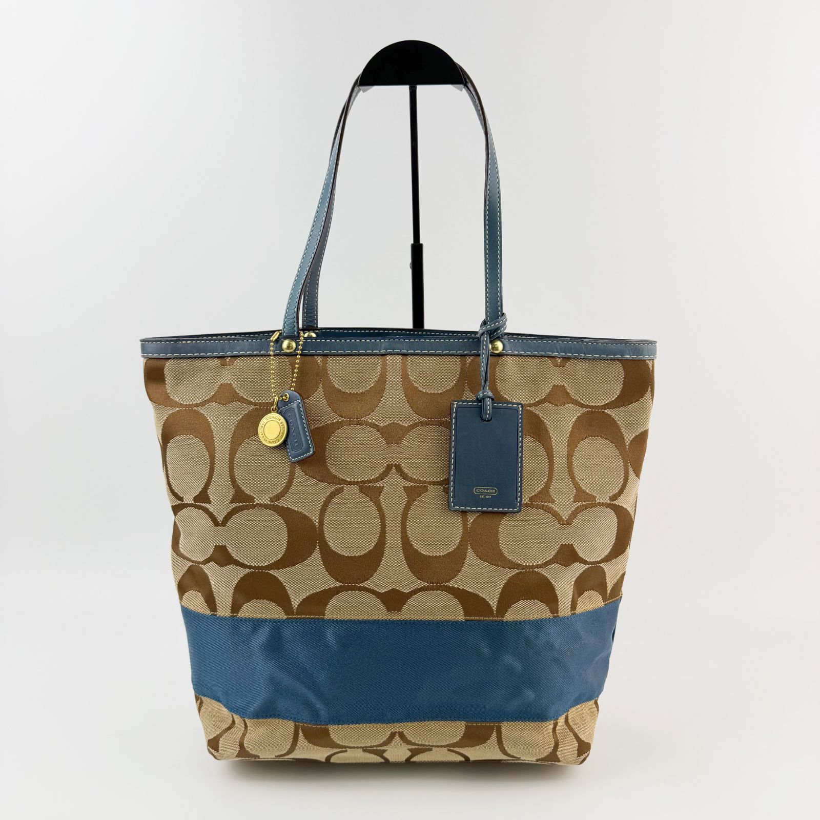 中古】COACH コーチ 10125 シグネチャー ストライプ トートバッグ