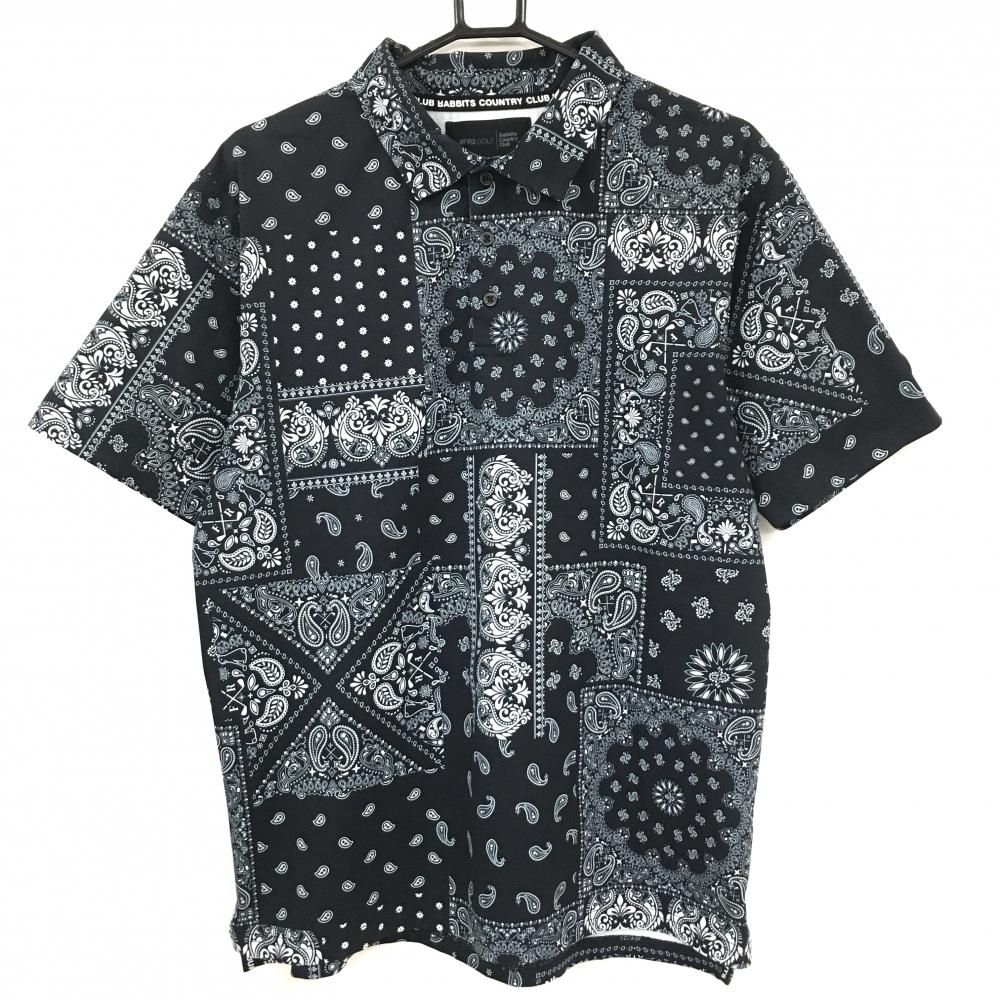 美品】エフアールツー 半袖ポロシャツ 黒×白 バンダナ柄 ペイズリー