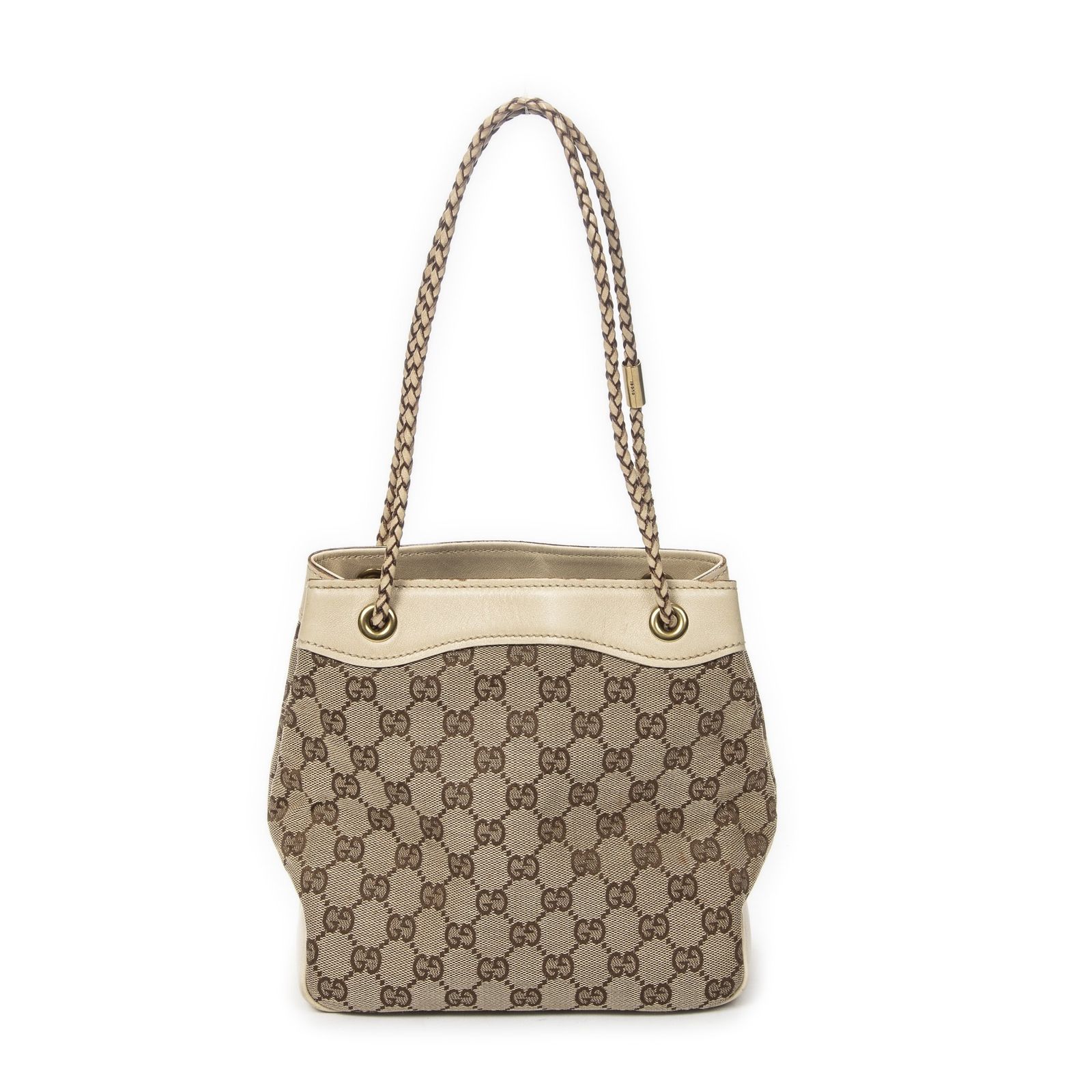 中古] GUCCI グッチ編み込みハンドルのオープントートバッグベージュ