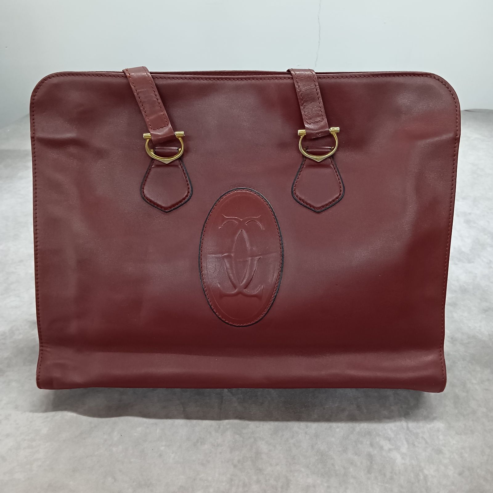 【Cartier】トートバッグ　カボション　レザー　ボルドー　肩かけ Cartier トートバッグ ボルドー 肩掛け ユニセックス カルティエ